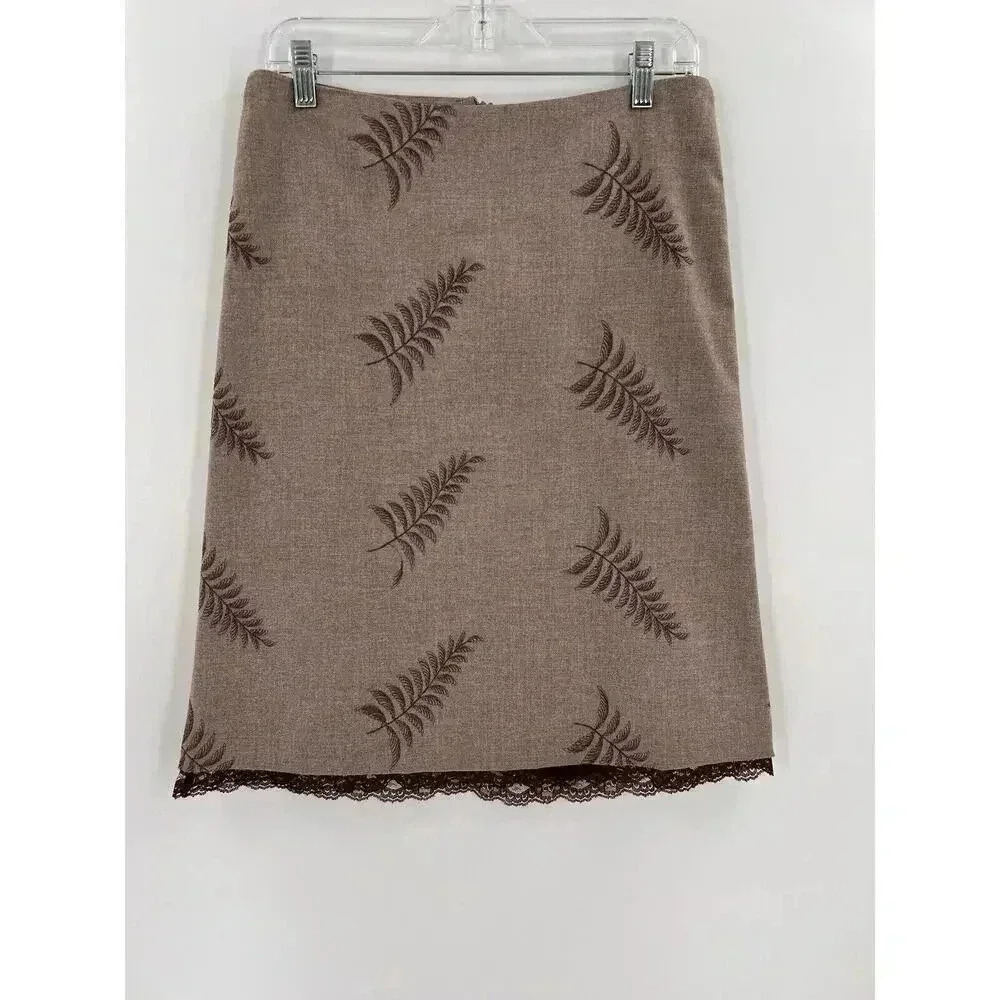 VINTAGE Ruth GORGEOUS Easy Wear Fern Leaf Embroidery Skirt USA Made Size 4